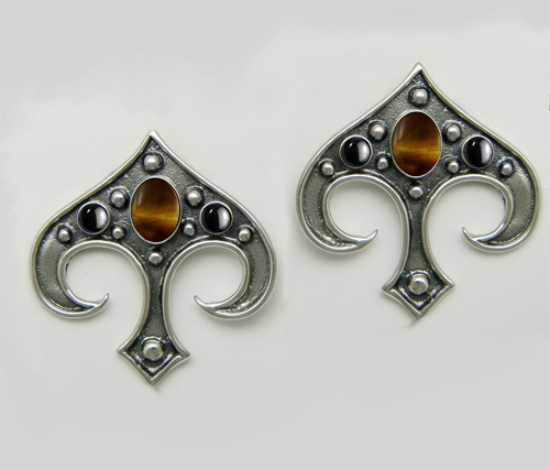 Sterling Silver Gothic Inspired Drop Dangle Earrings With Tiger Eye And Hematite